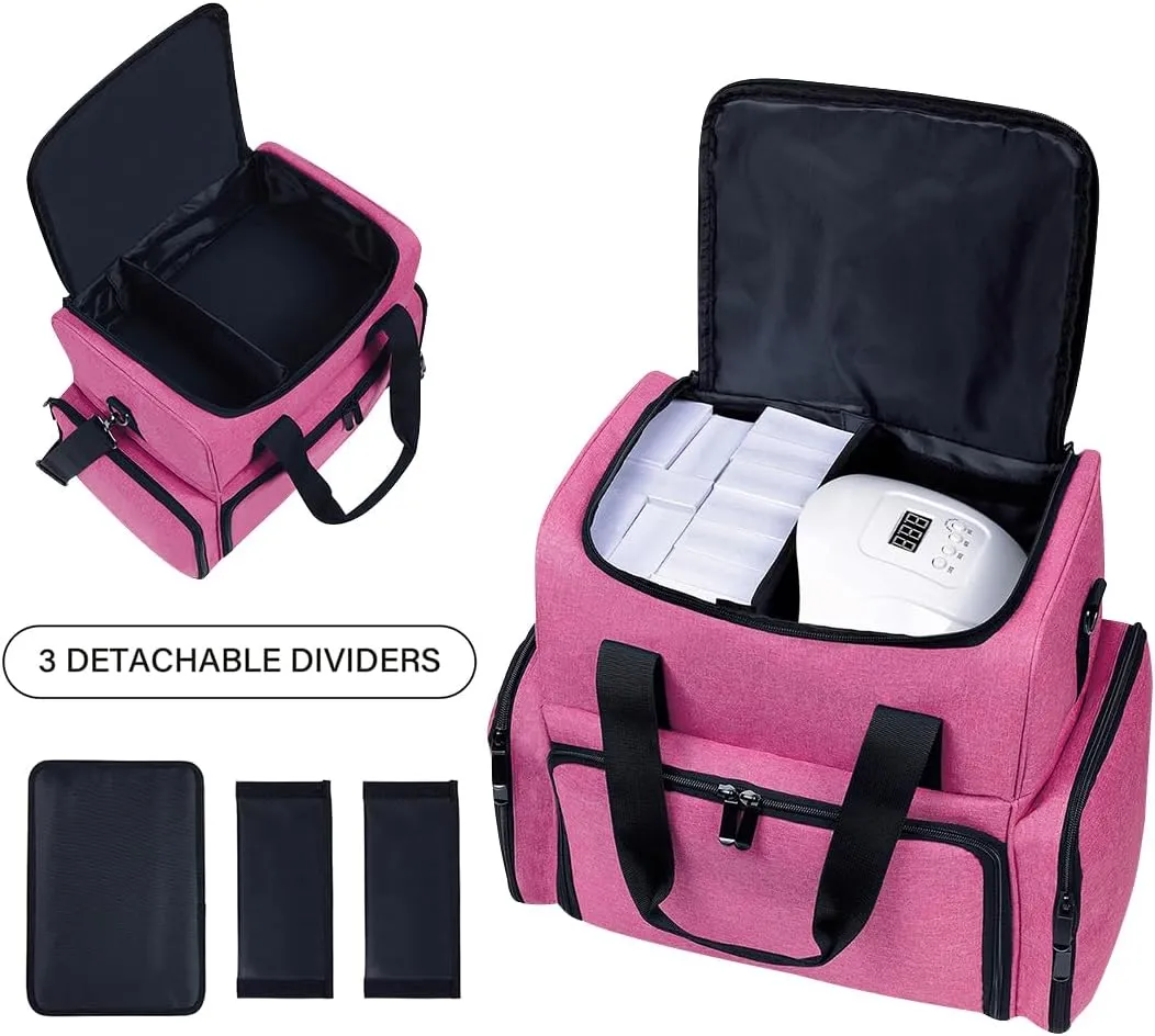 Large Makeup Cosmetic Bag with 3 Removable Case and 2 Removable Dividers Double Layer Travel Storage Organizer, Makeup Brushes Storage Section Rose Red