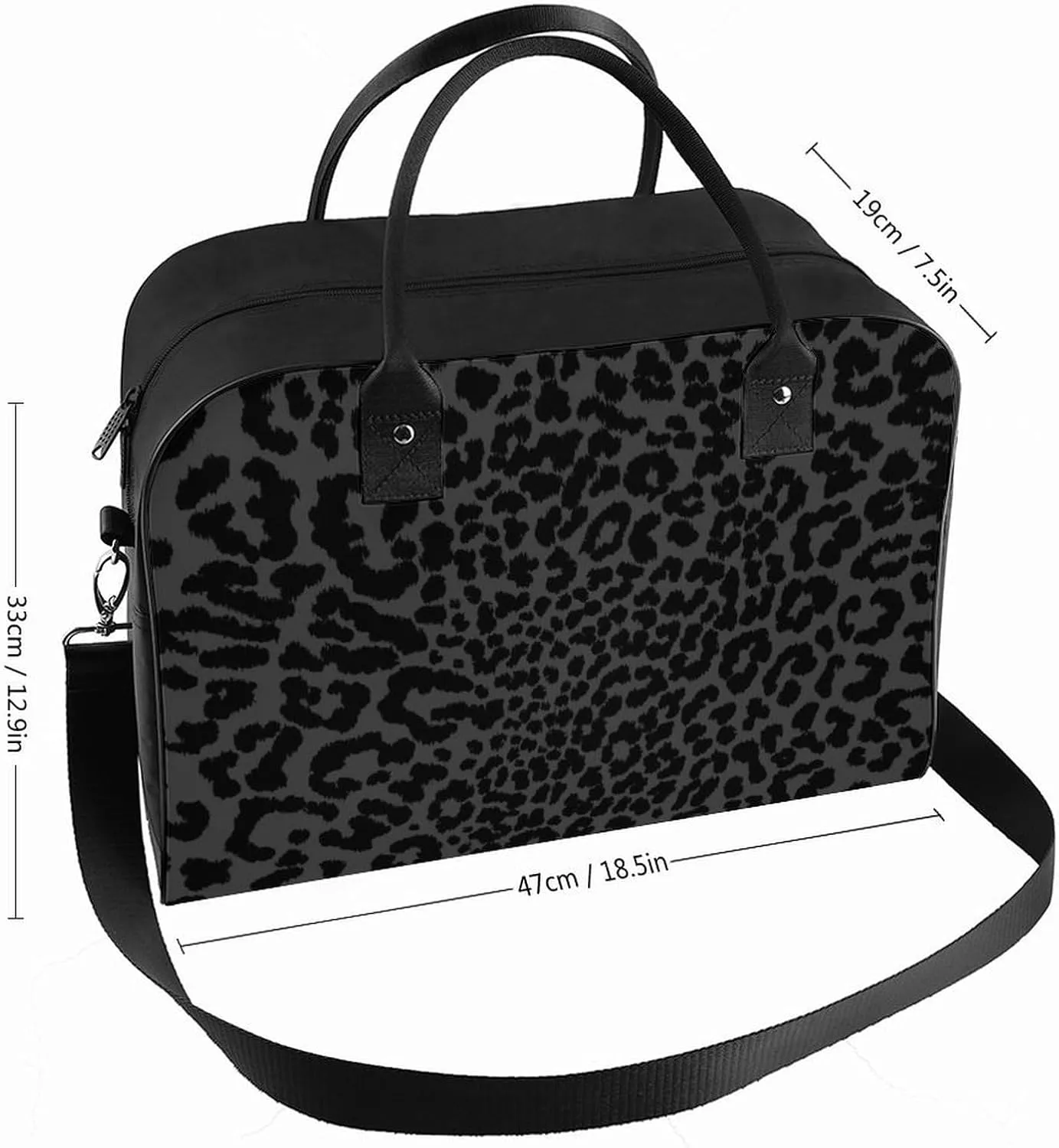 Large Portable Travel Bag, Carry On Bag, Sports Gym Dance Soft Bag, Oversized Weekender Bag For Women And Men Compatible with Dark Gray Black Leopard Cheetah Print