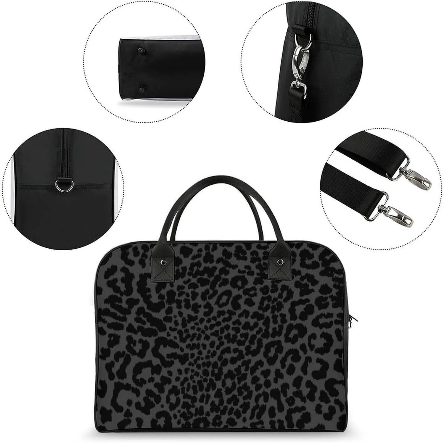Large Portable Travel Bag, Carry On Bag, Sports Gym Dance Soft Bag, Oversized Weekender Bag For Women And Men Compatible with Dark Gray Black Leopard Cheetah Print