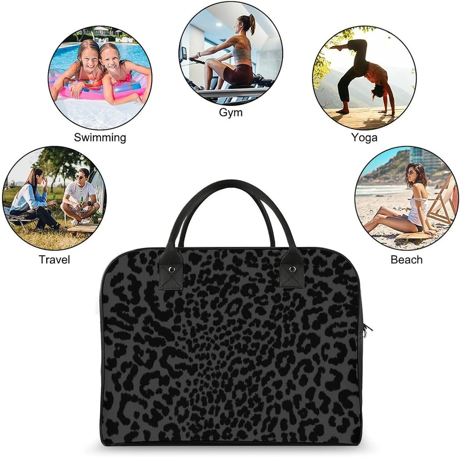 Large Portable Travel Bag, Carry On Bag, Sports Gym Dance Soft Bag, Oversized Weekender Bag For Women And Men Compatible with Dark Gray Black Leopard Cheetah Print