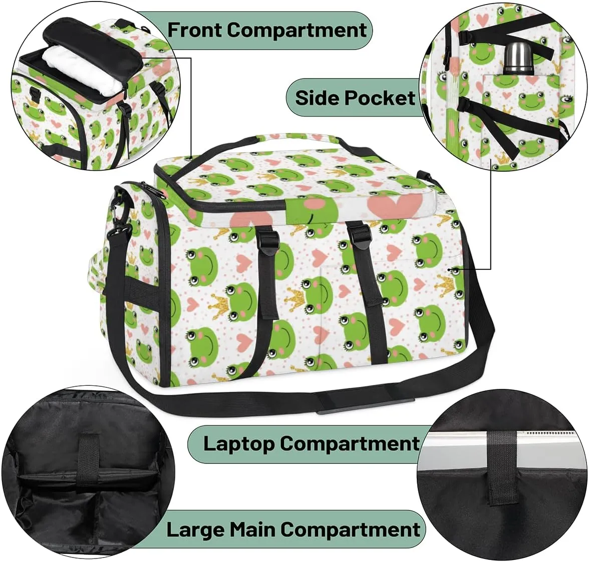 Large Sports Gym Bag With Shoe & Laptop Compartment 47L Waterproof Travel Duffel Bags for Men Women Cartoon Frog Luggage Backpack Duffle Bag
