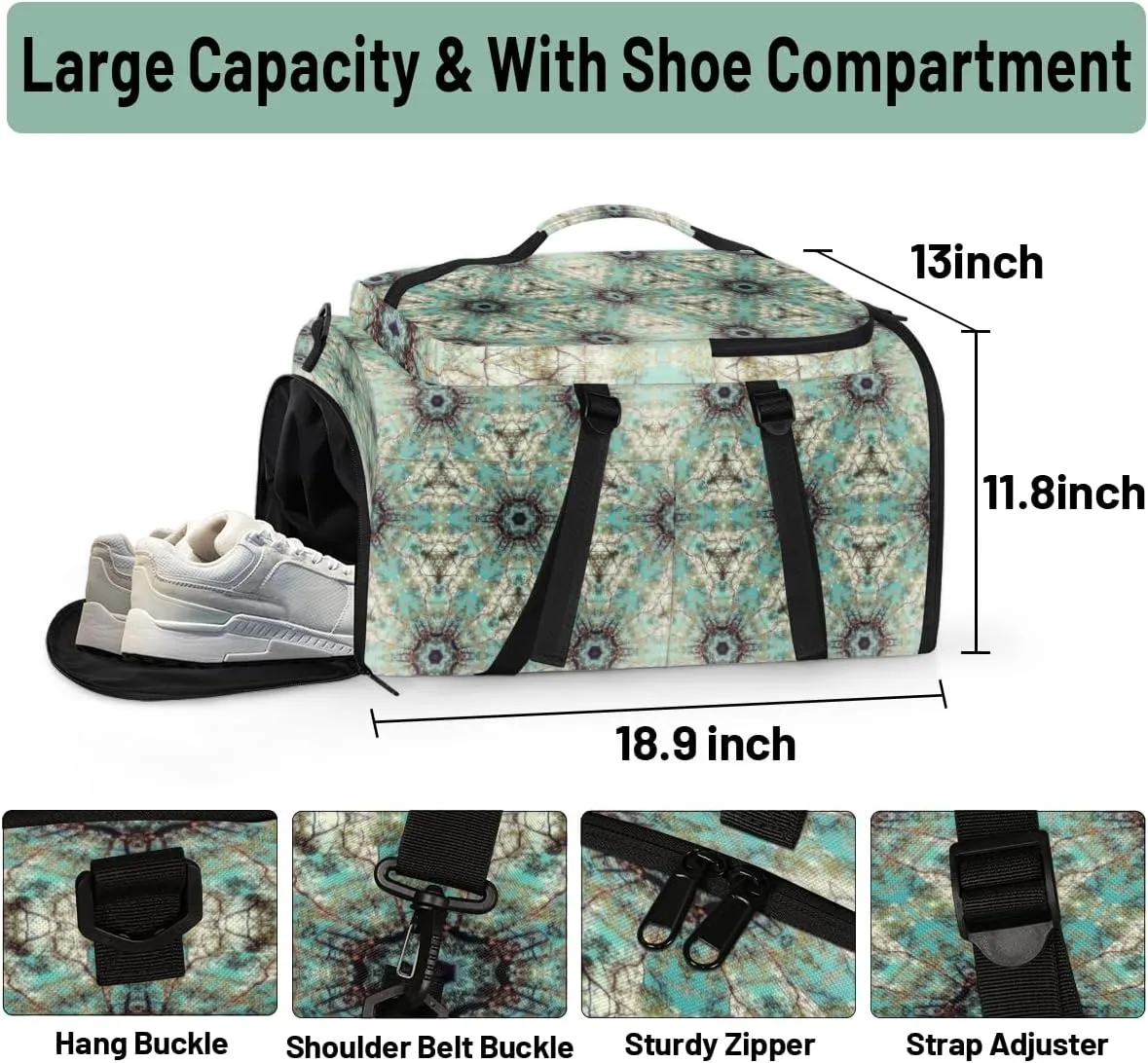 Large Sports Gym Bag With Shoe & Laptop Compartment 47L Waterproof Travel Duffel Bags for Men Women Fractal Blue Sky Luggage Backpack Duffle Bag