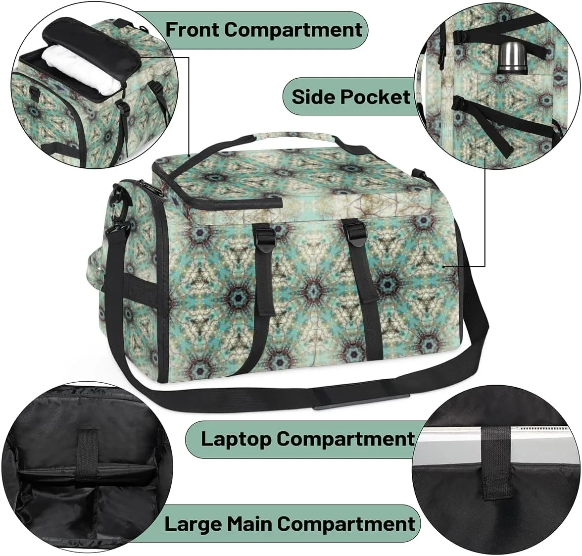 Large Sports Gym Bag With Shoe & Laptop Compartment 47L Waterproof Travel Duffel Bags for Men Women Fractal Blue Sky Luggage Backpack Duffle Bag
