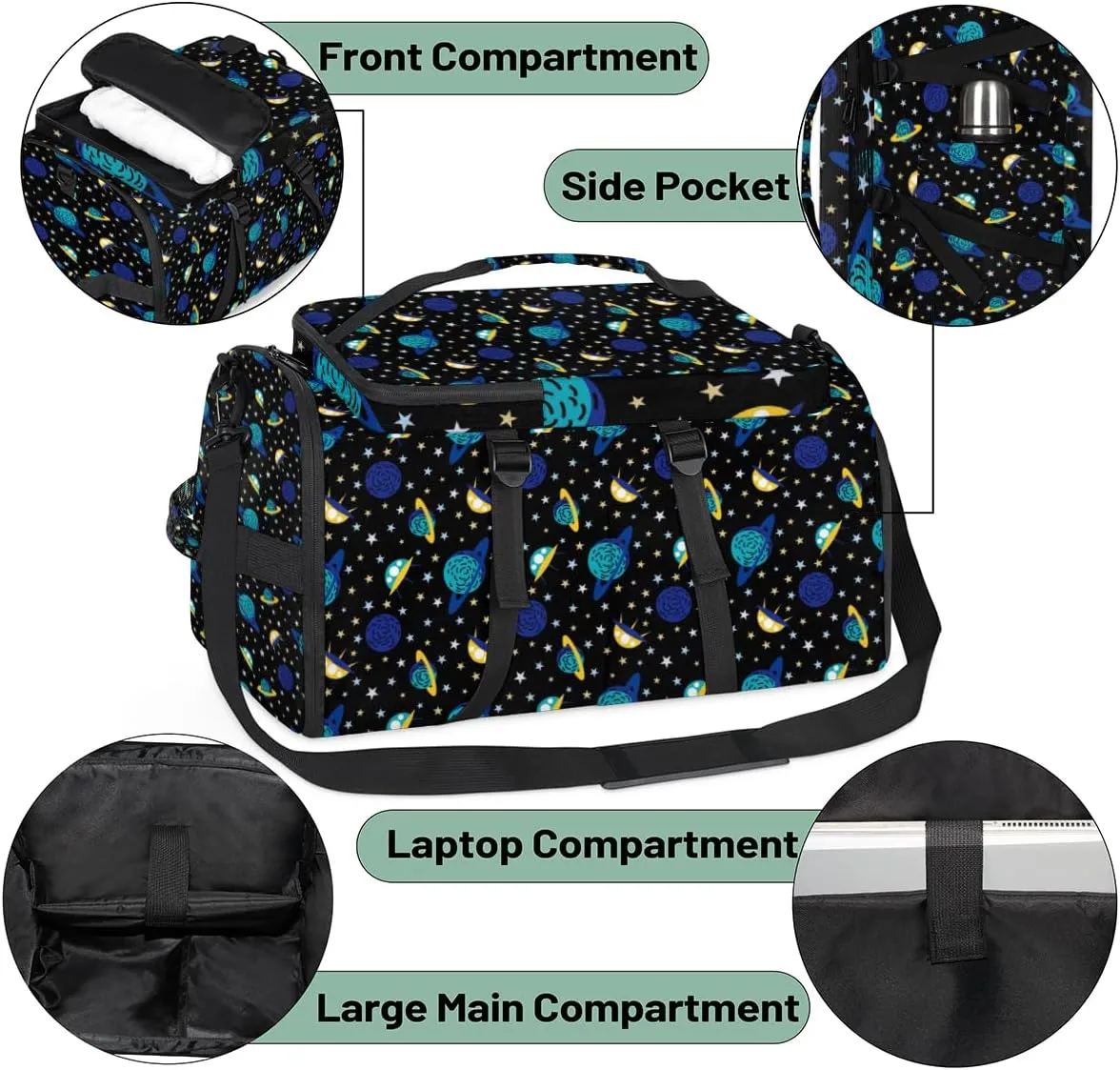 Large Sports Gym Bag With Shoe & Laptop Compartment 47L Waterproof Travel Duffel Bags for Men Women Spacecraft Luggage Backpack Duffle Bag