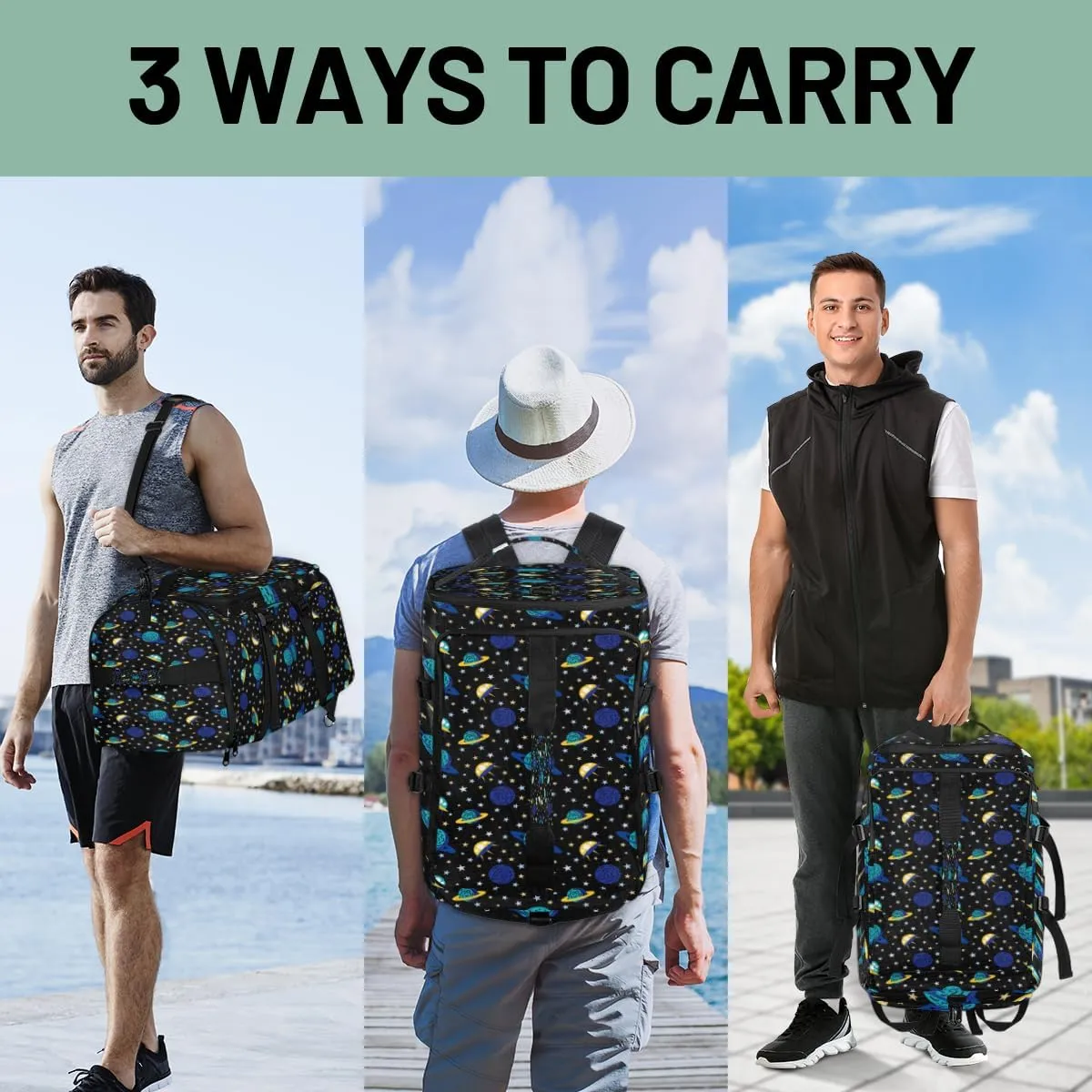 Large Sports Gym Bag With Shoe & Laptop Compartment 47L Waterproof Travel Duffel Bags for Men Women Spacecraft Luggage Backpack Duffle Bag