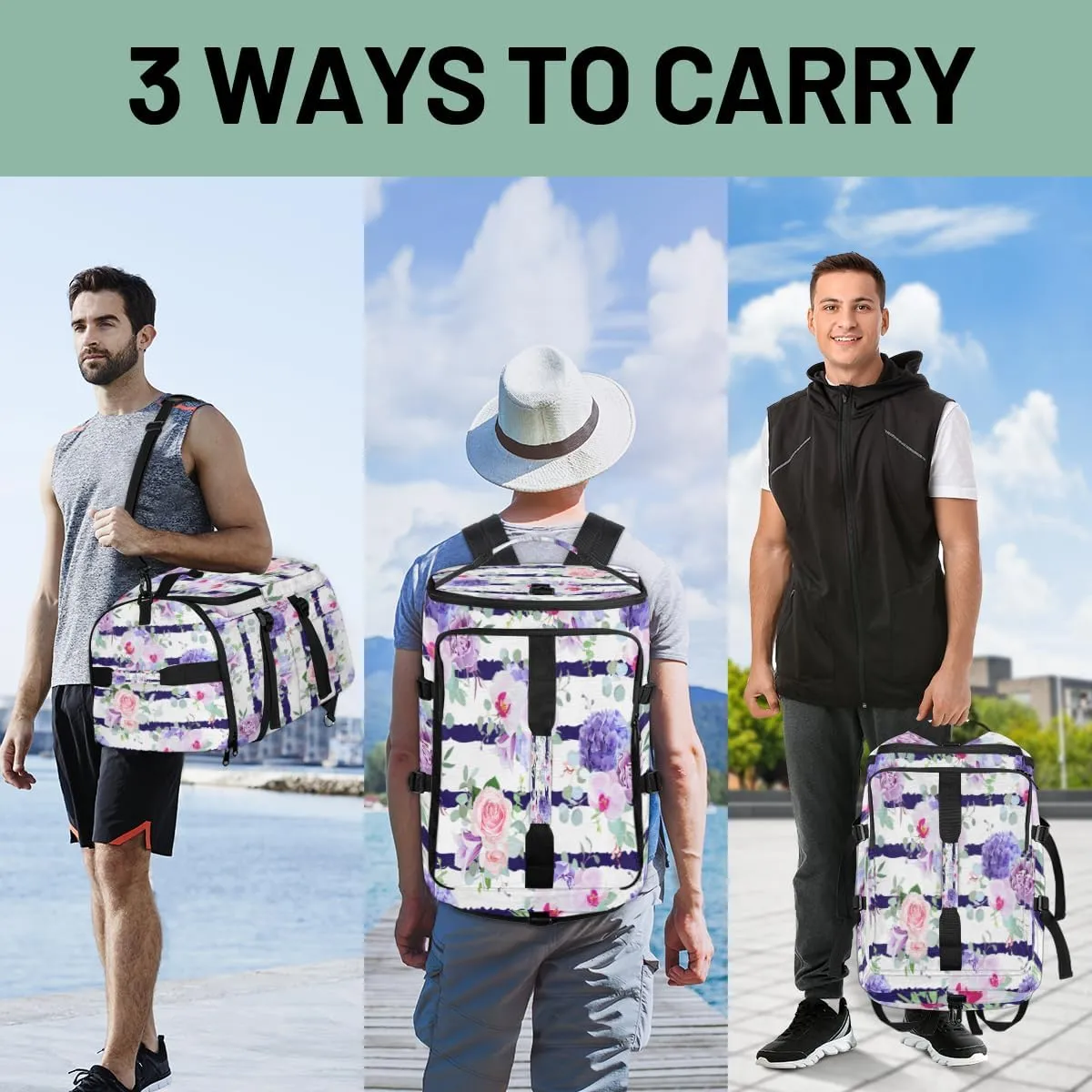 Large Sports Gym Bag With Shoe & Laptop Compartment 47L Waterproof Travel Duffel Bags for Men Women Threads Rose Stripes Luggage Backpack Duffle Bag