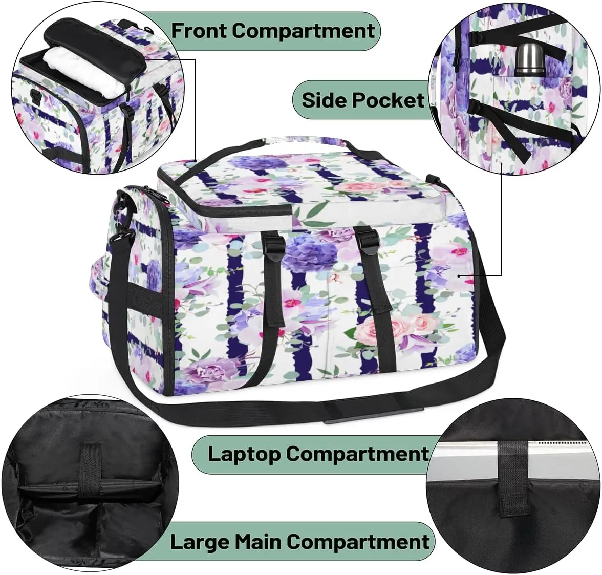 Large Sports Gym Bag With Shoe & Laptop Compartment 47L Waterproof Travel Duffel Bags for Men Women Threads Rose Stripes Luggage Backpack Duffle Bag