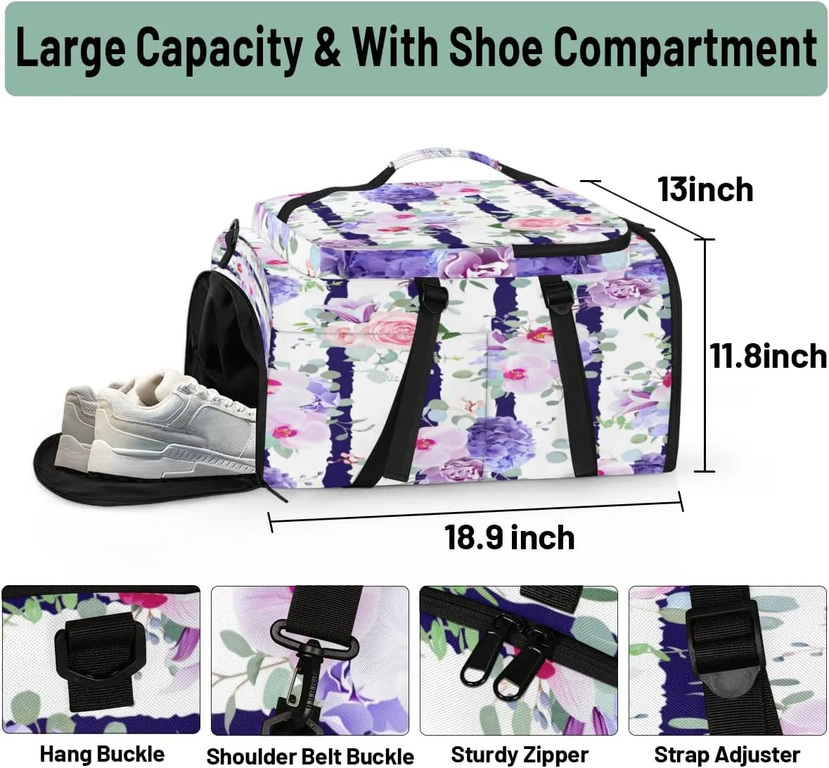 Large Sports Gym Bag With Shoe & Laptop Compartment 47L Waterproof Travel Duffel Bags for Men Women Threads Rose Stripes Luggage Backpack Duffle Bag