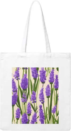 Lavender Stamp Print Canvas Tote Bag Reusable Tote Shoulder Bag for Vacation, Shopping, Work, Gym