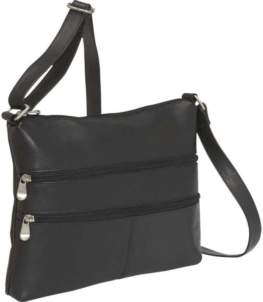 Le Donne Leather Two Zip Crossbody (Black)