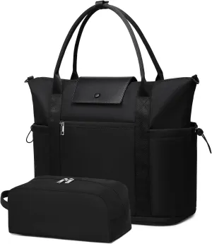 LEDAOU Women's Sports Travel Gym Work Tote Bag, Black, 36.5cm*41cm*18cm