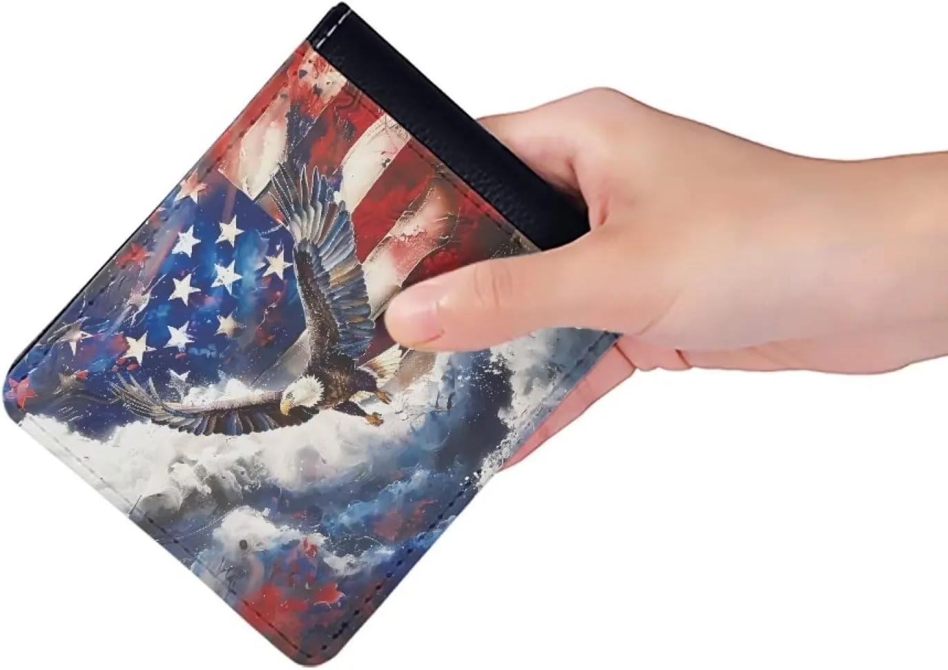 LedBack American Flag Wallet Card Holder Slim Money Bags Eagle Print Purse Lightweight PU Leather Clutch for Boys