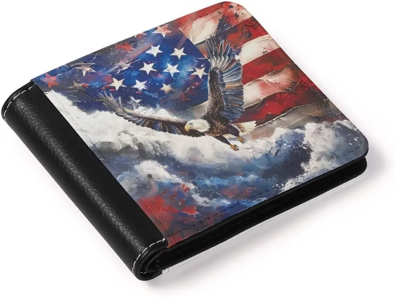 LedBack American Flag Wallet Card Holder Slim Money Bags Eagle Print Purse Lightweight PU Leather Clutch for Boys