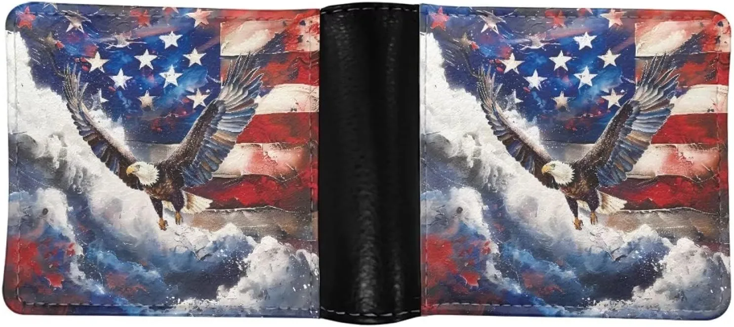 LedBack American Flag Wallet Card Holder Slim Money Bags Eagle Print Purse Lightweight PU Leather Clutch for Boys