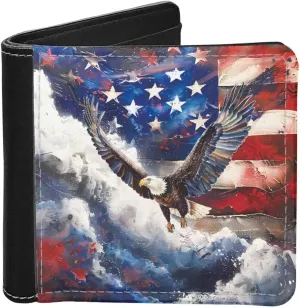 LedBack American Flag Wallet Card Holder Slim Money Bags Eagle Print Purse Lightweight PU Leather Clutch for Boys