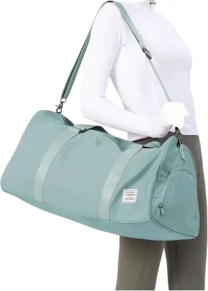 Light Blue Yoga Women Tote Bag Large Shoulder Bag Top Handle Handbag with Yoga Mat Buckle, Shoe Compartment and Wet Dry Storage Pockets for Gym, Work, Sport