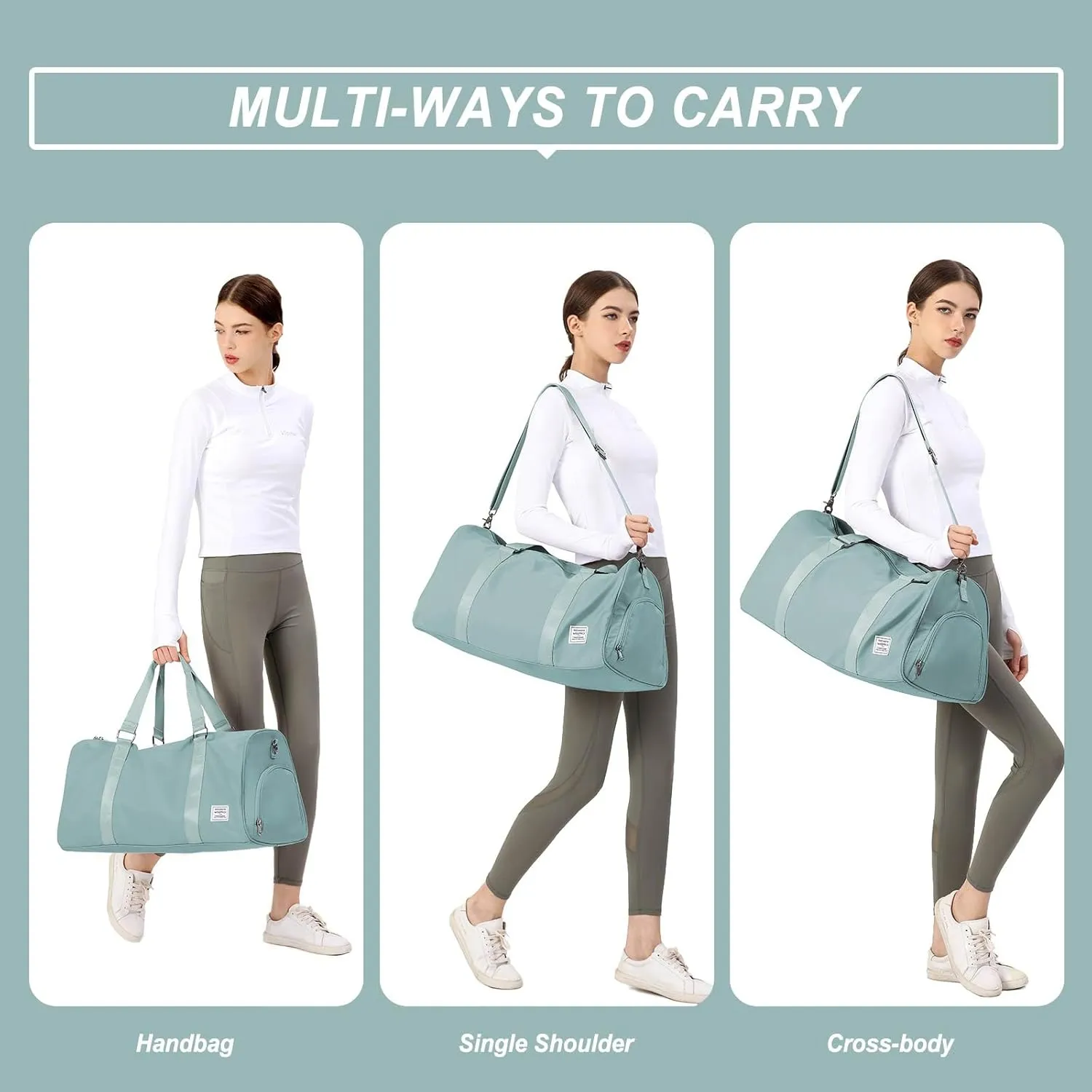 Light Blue Yoga Women Tote Bag Large Shoulder Bag Top Handle Handbag with Yoga Mat Buckle, Shoe Compartment and Wet Dry Storage Pockets for Gym, Work, Sport