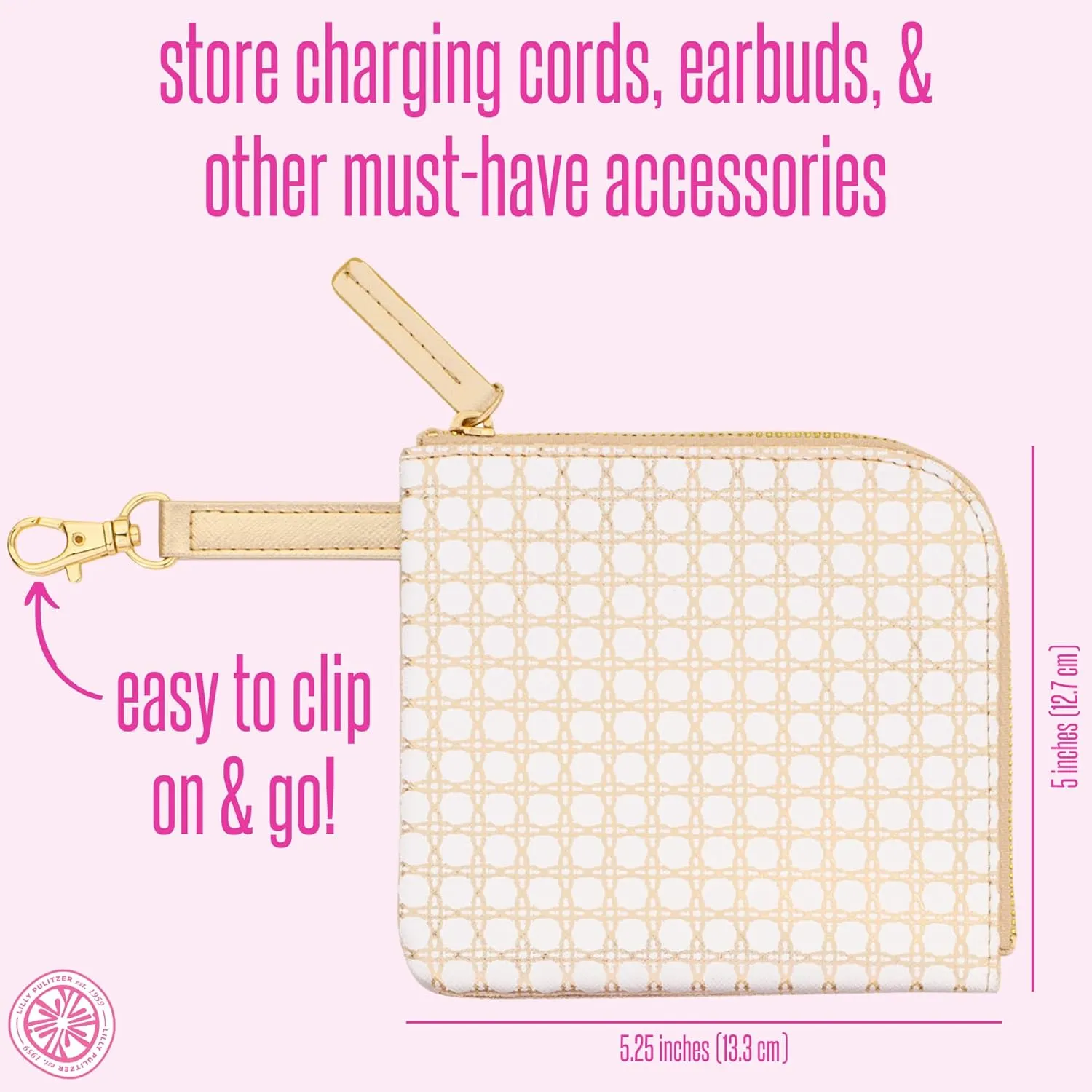 Lilly Pulitzer Padded Tech Sleeve with Small Zip Pouch for Accessories, Cute Laptop Case for Women, Tablet Bag or 13 Inch Laptop Sleeve, Safari Sangria Gold