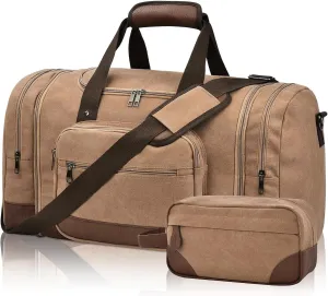 Litvyak Duffle Bag for Travel, Canvas Travel Duffel Bags Overnight Weekend Gym Carry on Luggage Bag for Men (Coffee Toiletry Bag)
