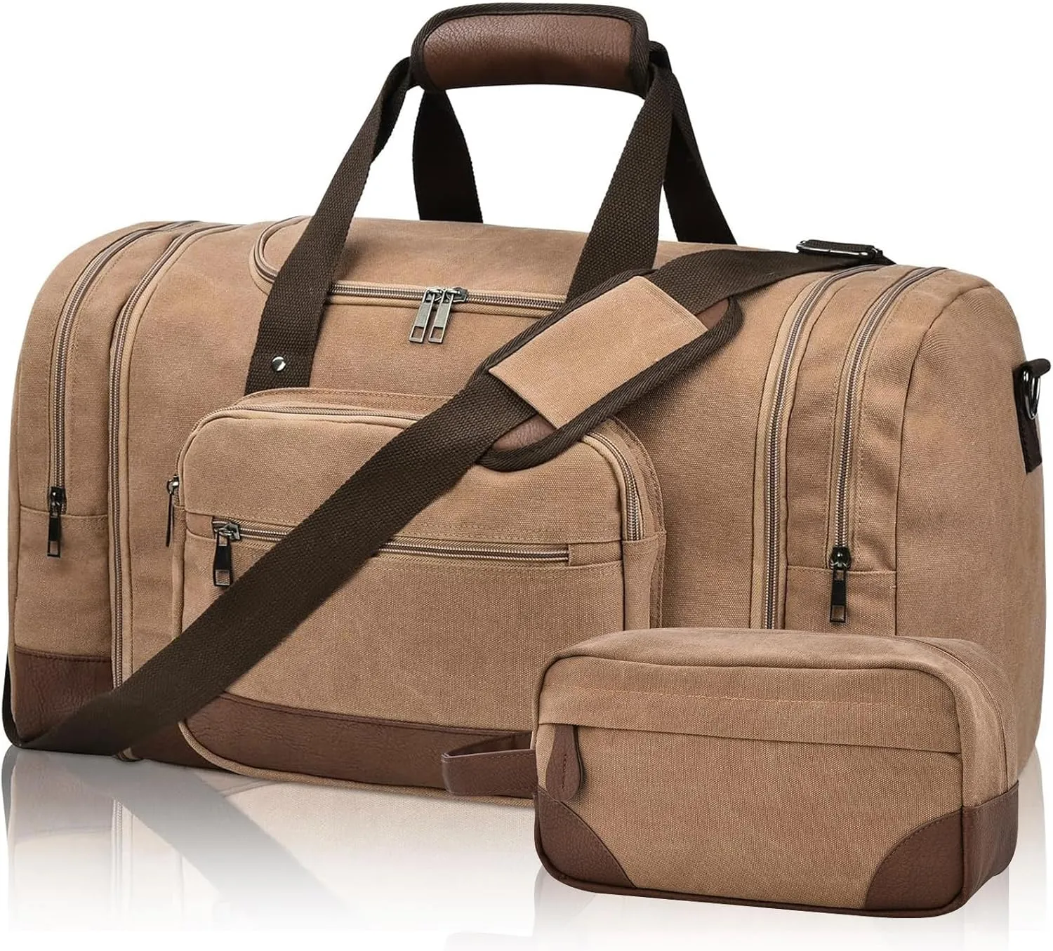 Litvyak Duffle Bag for Travel, Canvas Travel Duffel Bags Overnight Weekend Gym Carry on Luggage Bag for Men (Coffee Toiletry Bag)