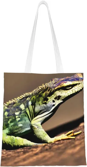 Lizard Hd Print Canvas Tote Bag Reusable Shoulder Shopping Bags For Daily Use Shopping Travel