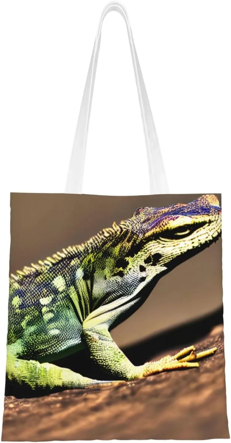 Lizard Hd Print Canvas Tote Bag Reusable Shoulder Shopping Bags For Daily Use Shopping Travel