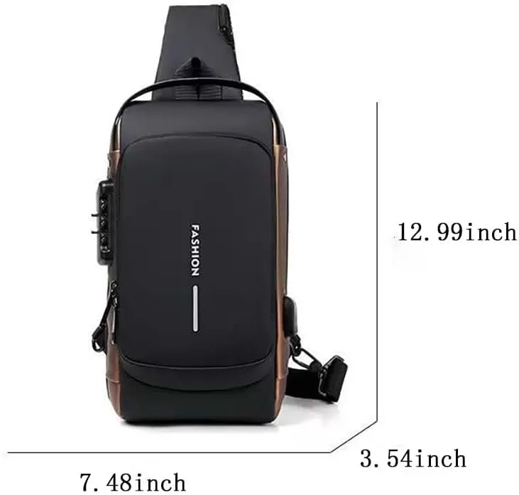 Locomotive bag password anti-theft chest bag single shoulder bag men's bag USB interface crossbody bag