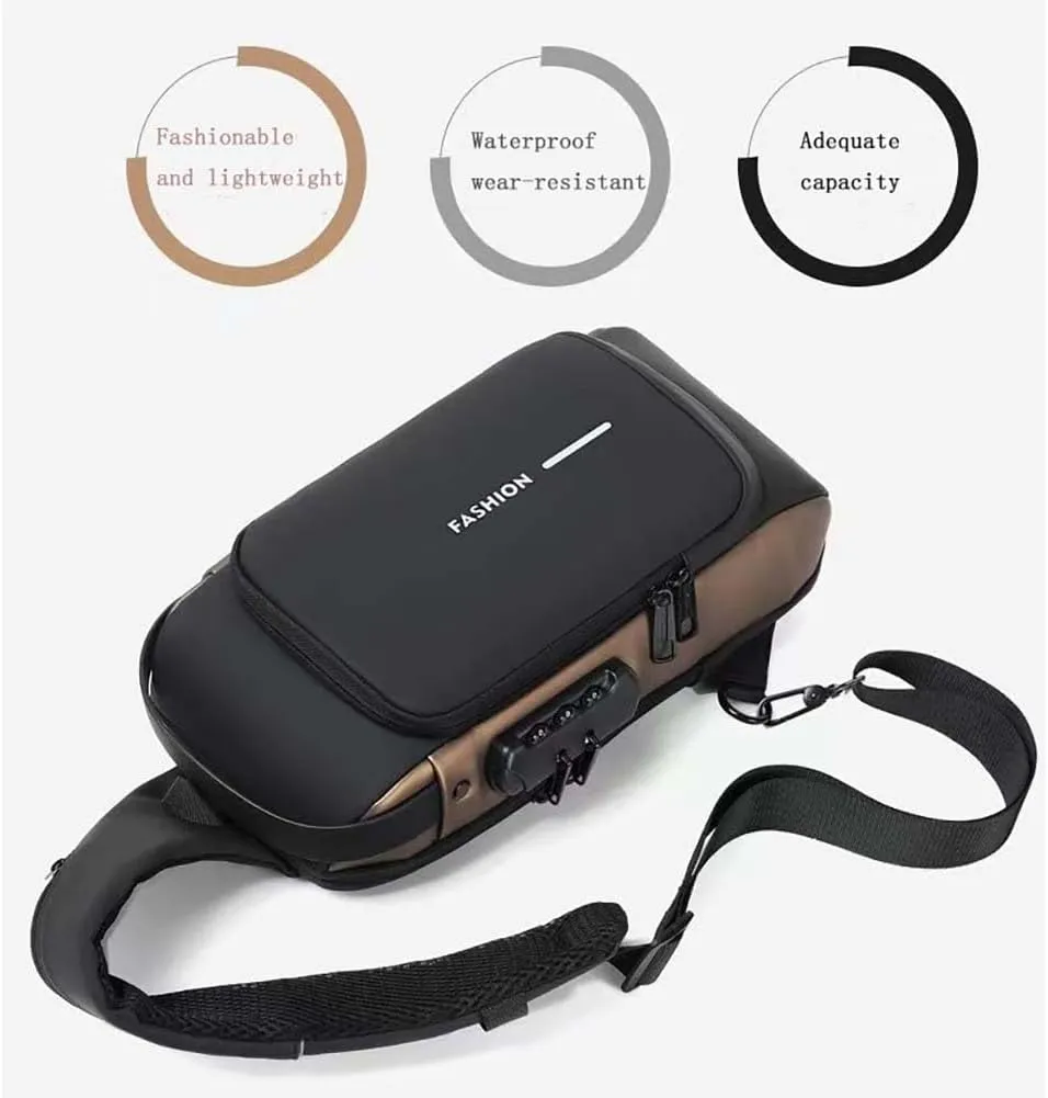 Locomotive bag password anti-theft chest bag single shoulder bag men's bag USB interface crossbody bag