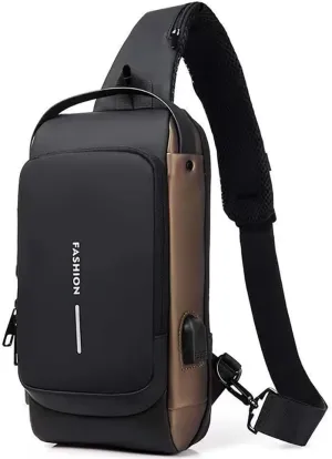 Locomotive bag password anti-theft chest bag single shoulder bag men's bag USB interface crossbody bag