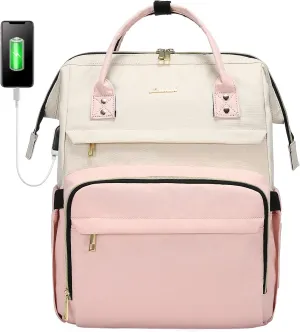LOVEVOOK Laptop Backpack for Women, 17-inch Large Capacity Fashion Work Computer Backpacks Purse, Travel Business Bags, Doctor Nurse Backpack, Beige-Pink