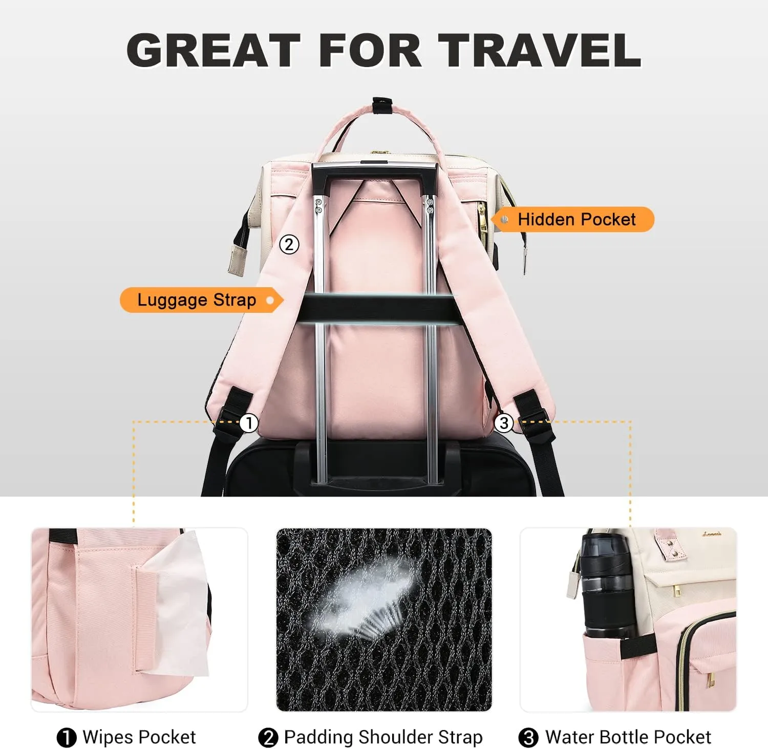 LOVEVOOK Laptop Backpack for Women, 17-inch Large Capacity Fashion Work Computer Backpacks Purse, Travel Business Bags, Doctor Nurse Backpack, Beige-Pink