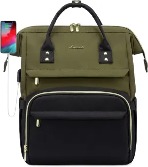 LOVEVOOK Laptop Backpack for Women, 17-inch Large Capacity Fashion Work Computer Backpacks, Travel Business Bags Purse, Teacher Doctor Nurse Backpack with USB Port, Army Green-Black