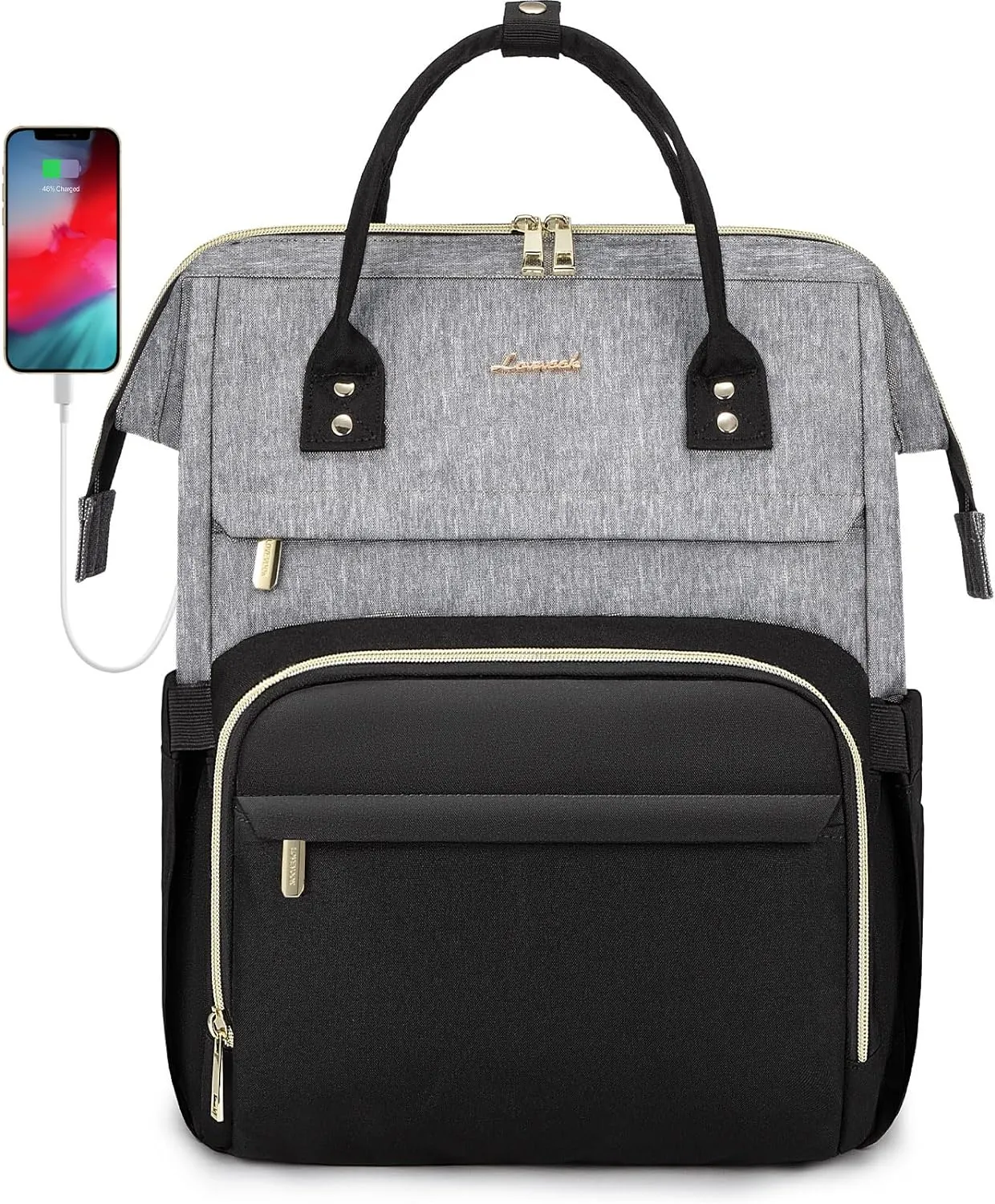 LOVEVOOK Laptop Backpack for Women Fashion Business Computer Backpacks Travel Bags Purse Doctor Nurse Work Backpack with USB Port, Fits 17-Inch Laptop Grey Black