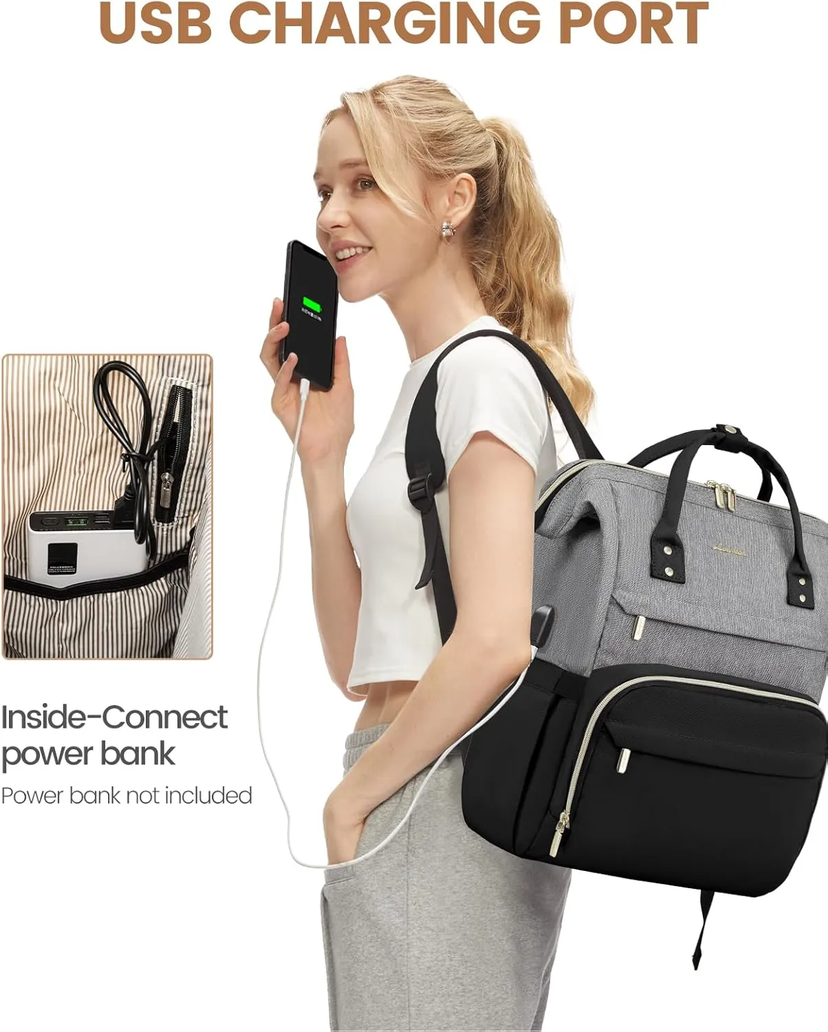 LOVEVOOK Laptop Backpack for Women Fashion Business Computer Backpacks Travel Bags Purse Doctor Nurse Work Backpack with USB Port, Fits 17-Inch Laptop Grey Black