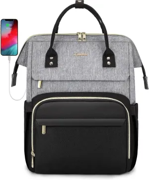 LOVEVOOK Laptop Backpack for Women Fashion Business Computer Backpacks Travel Bags Purse Doctor Nurse Work Backpack with USB Port, Fits 17-Inch Laptop Grey Black