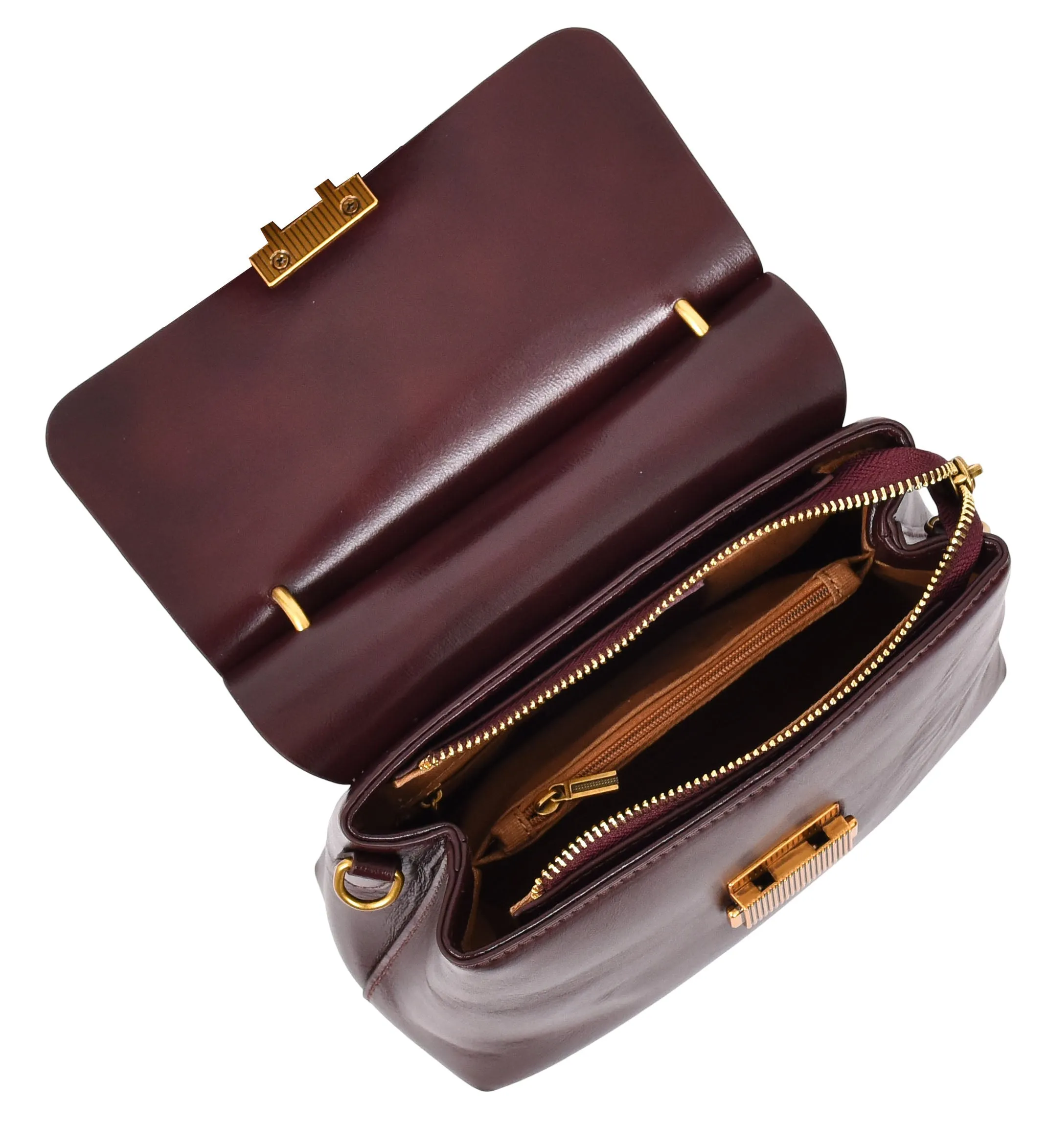 Lucena Women's Small Real Leather Shoulder Handbag Brown