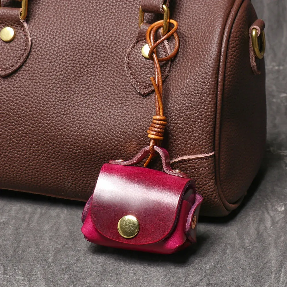 LUOKIR Vintage genuine leather headphone case pendant