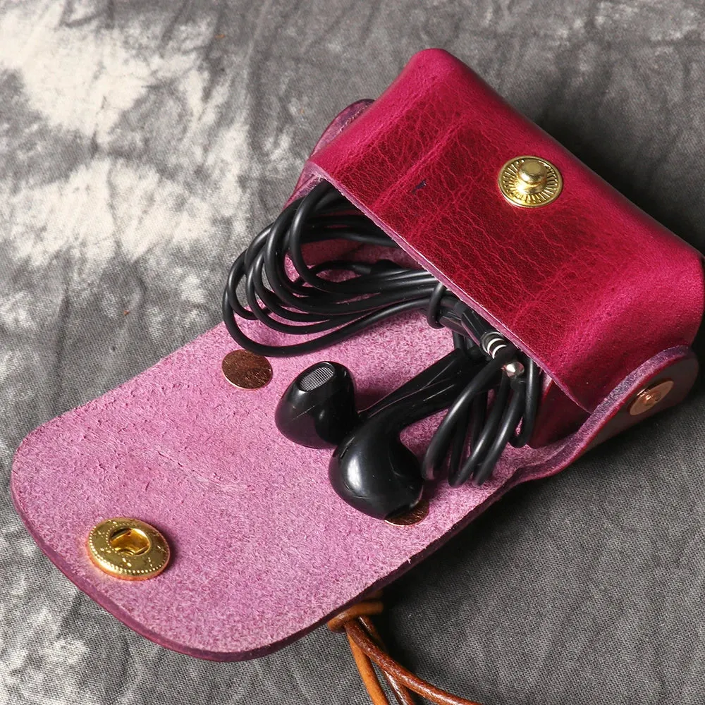 LUOKIR Vintage genuine leather headphone case pendant