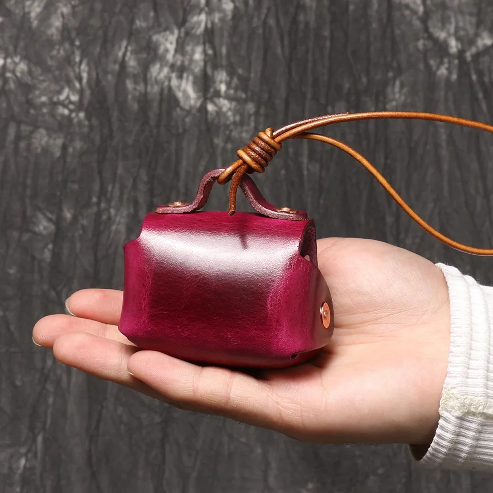 LUOKIR Vintage genuine leather headphone case pendant