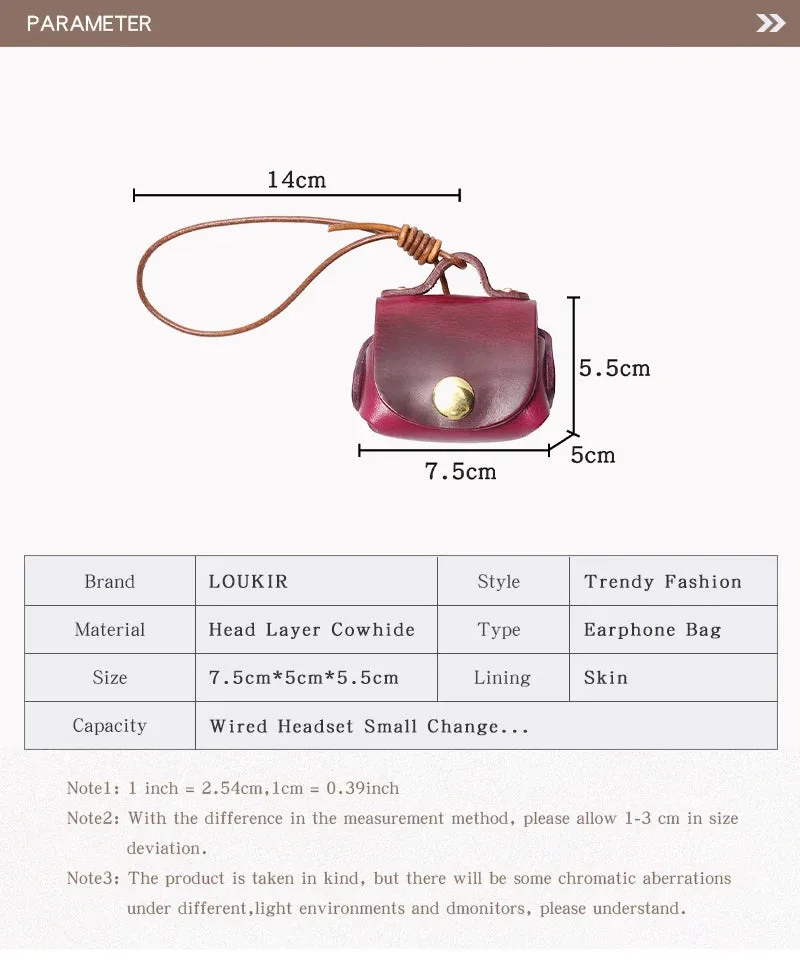 LUOKIR Vintage genuine leather headphone case pendant