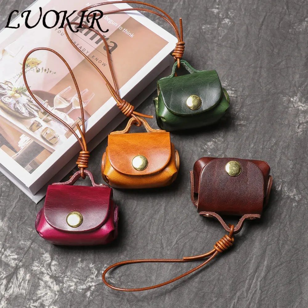 LUOKIR Vintage genuine leather headphone case pendant