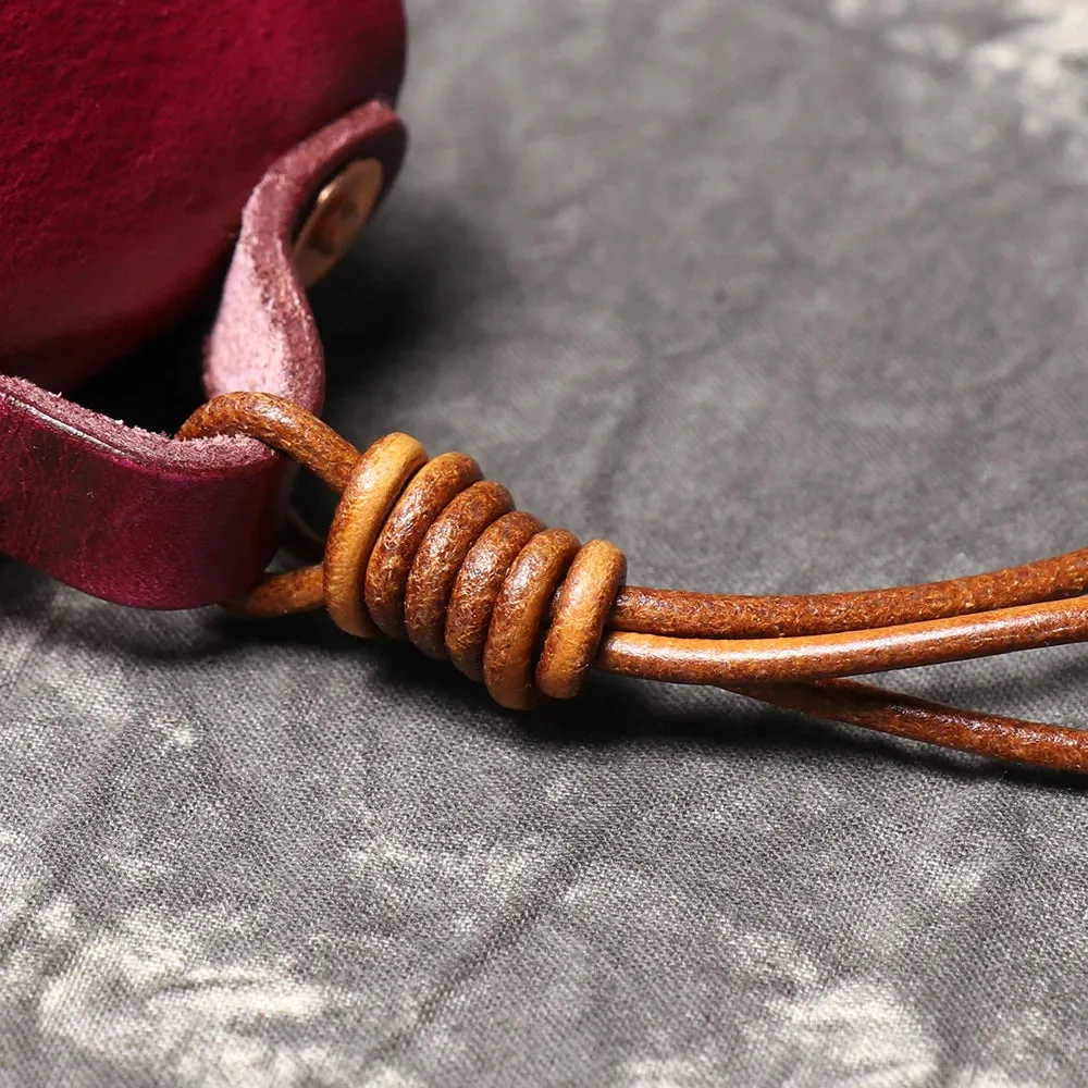 LUOKIR Vintage genuine leather headphone case pendant
