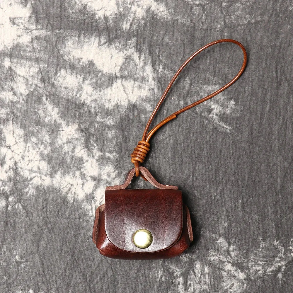 LUOKIR Vintage genuine leather headphone case pendant