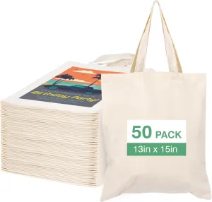 Lzerking 50 Pack Canvas Tote Bag Bulk Sublimation Blank Bags, 13x15 Inches 10oz Medium Lightweight Reusable Grocery Shopping Cloth Bags for DIY Gifts or Prizes