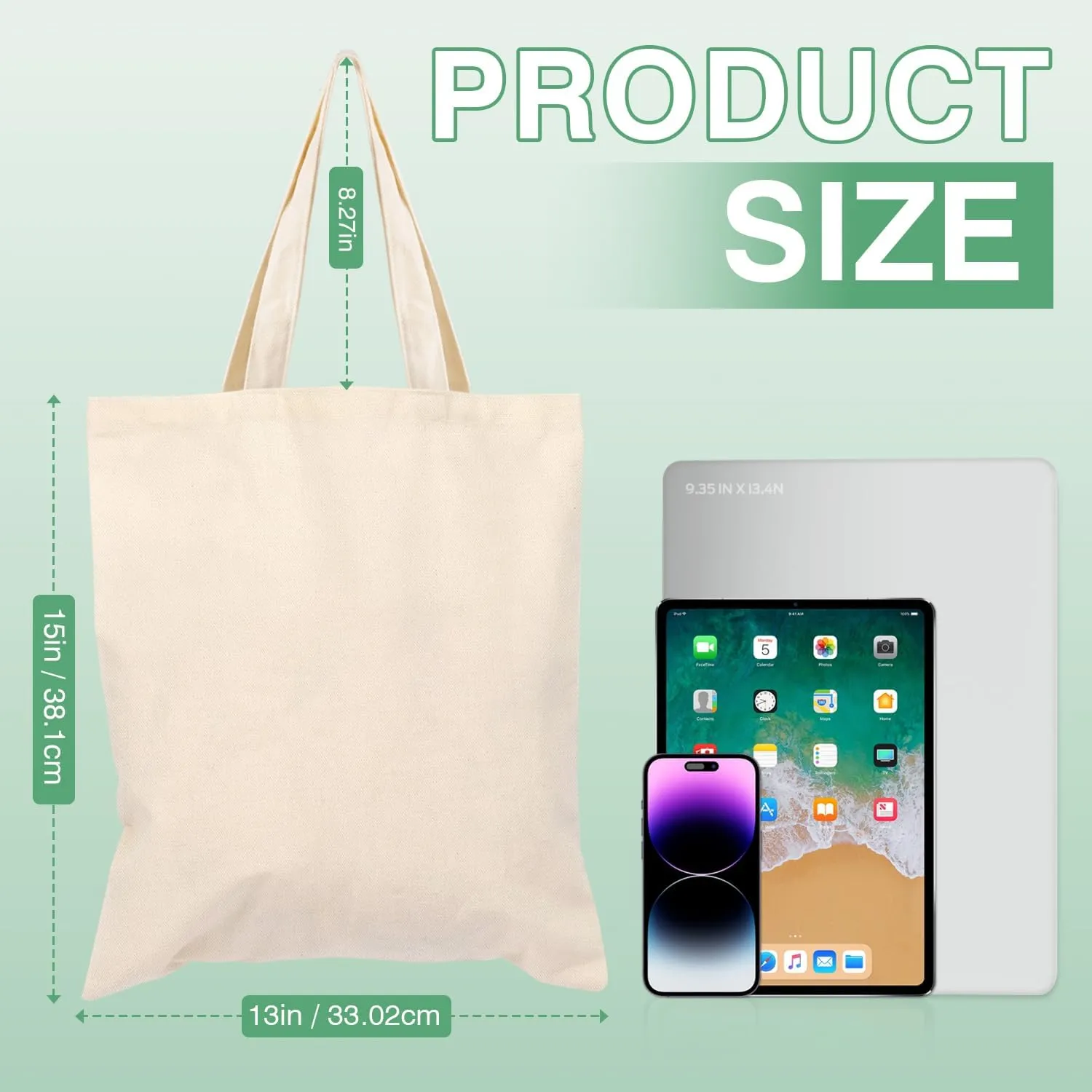 Lzerking 50 Pack Canvas Tote Bag Bulk Sublimation Blank Bags, 13x15 Inches 10oz Medium Lightweight Reusable Grocery Shopping Cloth Bags for DIY Gifts or Prizes