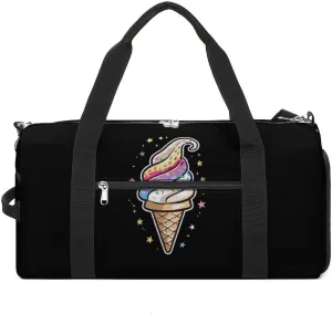 Magic Ice Cream Cone Gym Sport Bag Travel Duffel Bags Tote with Shoe Compartment Water Resistant Pouch Unisex
