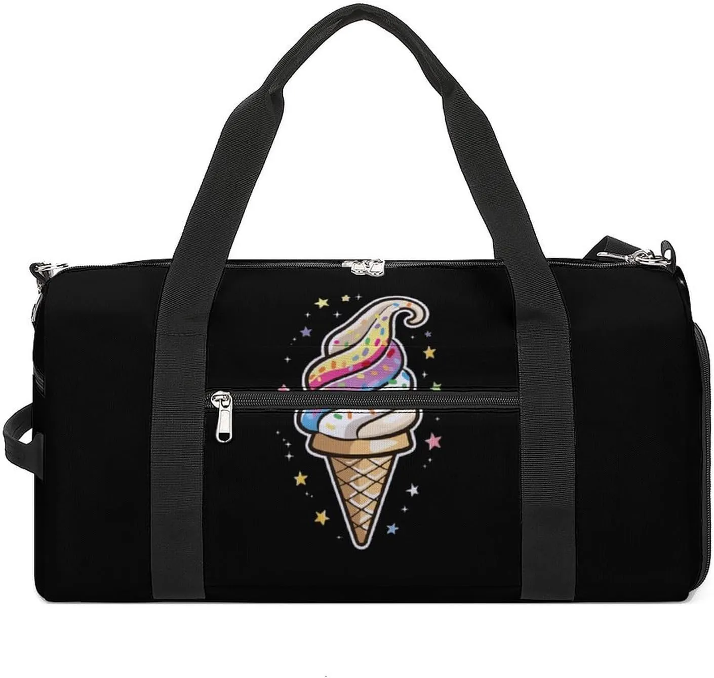 Magic Ice Cream Cone Gym Sport Bag Travel Duffel Bags Tote with Shoe Compartment Water Resistant Pouch Unisex