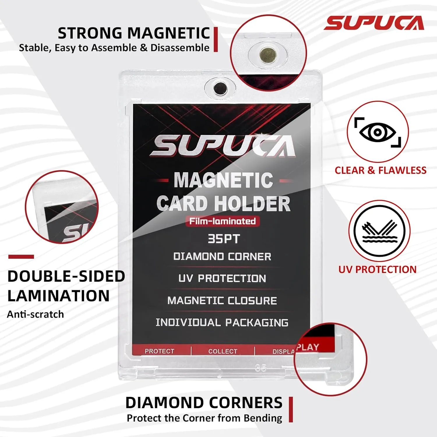 Magnetic Card Holder 20 Pack, 35PT One Touch Card Holder, Trading Card Protectors for Baseball Card Sports Card