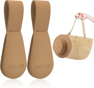Magnetic Hat Clip for Travel on Bag, 2Pcs Brown Silicone Hat Clip Magnet Hat Holder Hat Hook for Bag Tote Luggage, Beach Straw Hat Carry Clip, Vacation Traveling Essentials Accessory