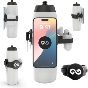Magnetic Water Bottle Phone Holder – One-Piece Silicone Strap for Gym | Holds Phone, Keys & Earbuds | Fits 12–40 oz Bottles (Night Black)